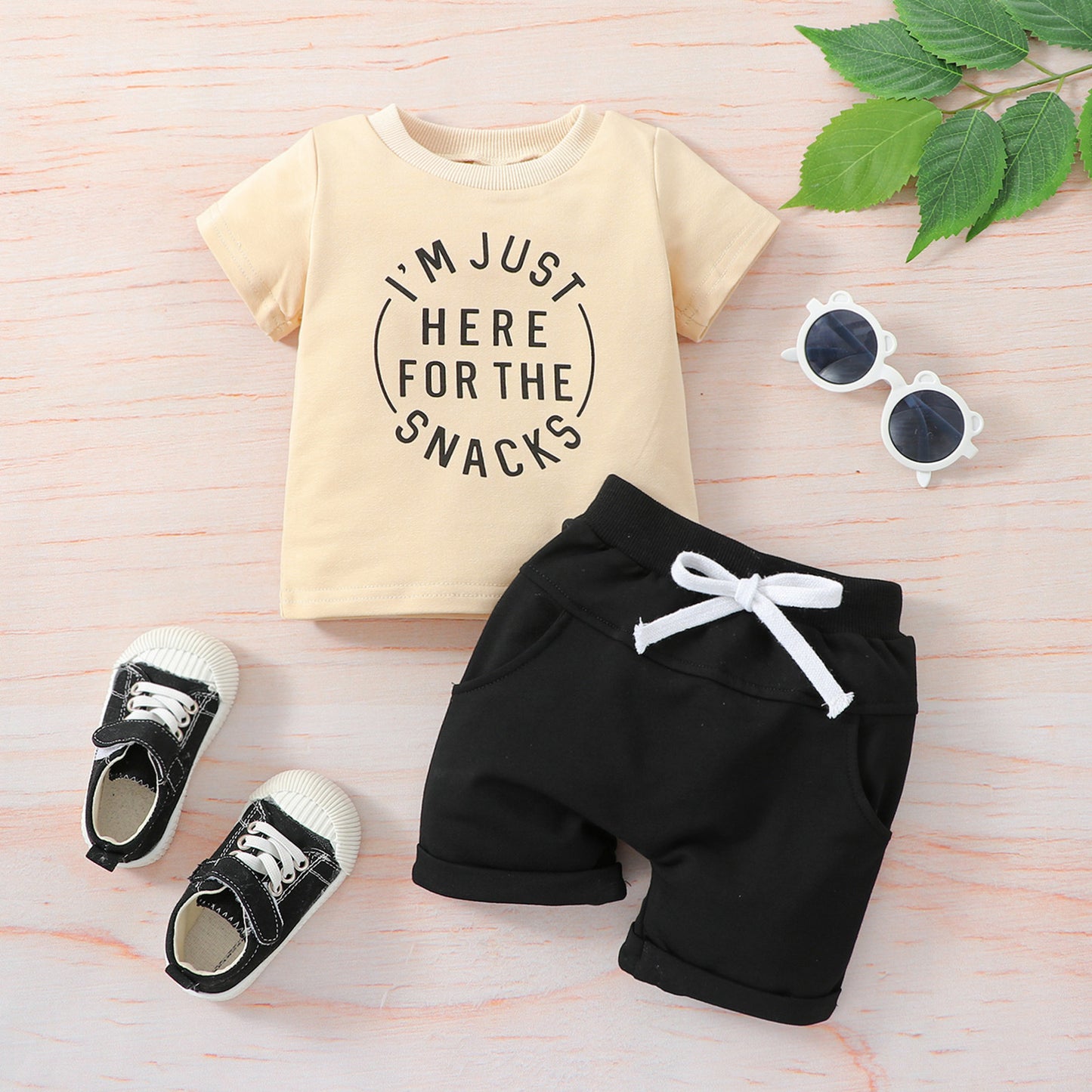 Spring And Summer Wear Western Style Baby Clothes Shirt Printed Letters Solid Color Shorts