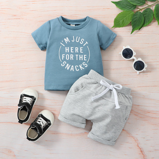 Spring And Summer Wear Western Style Baby Clothes Shirt Printed Letters Solid Color Shorts