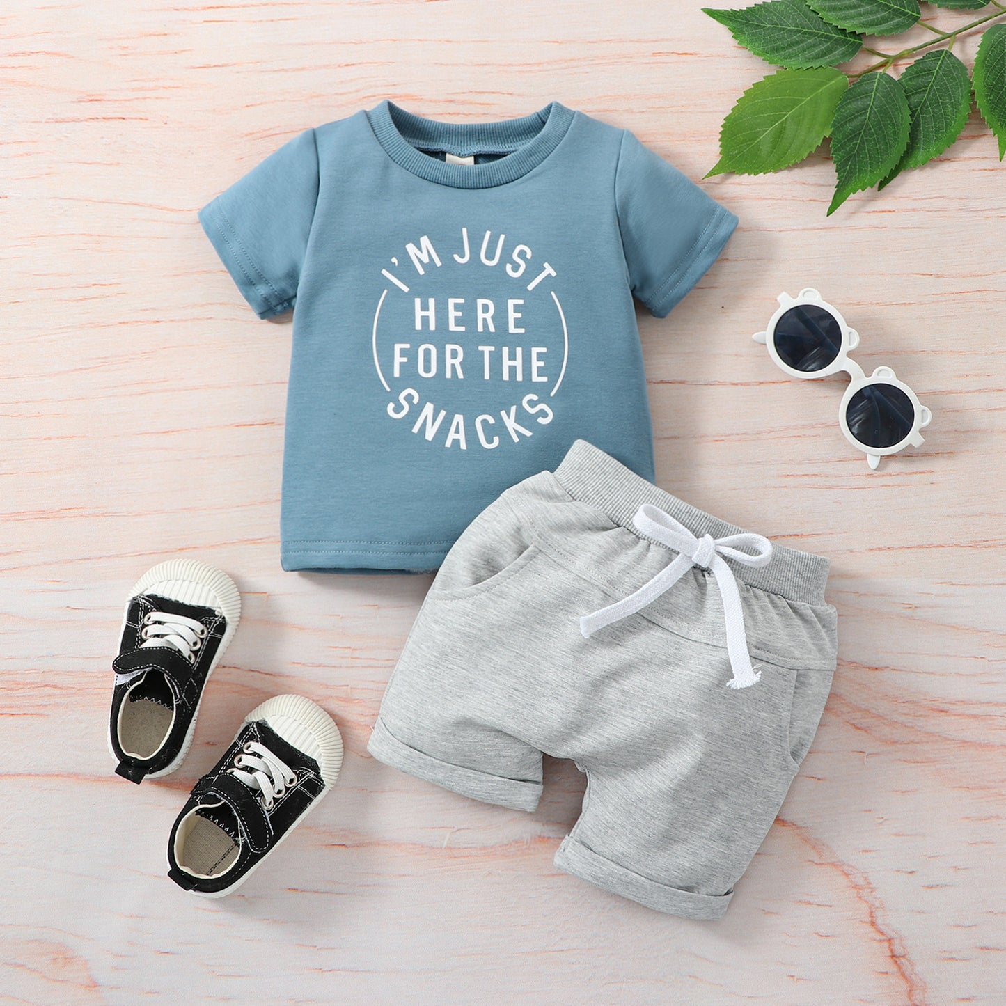 Spring And Summer Wear Western Style Baby Clothes Shirt Printed Letters Solid Color Shorts